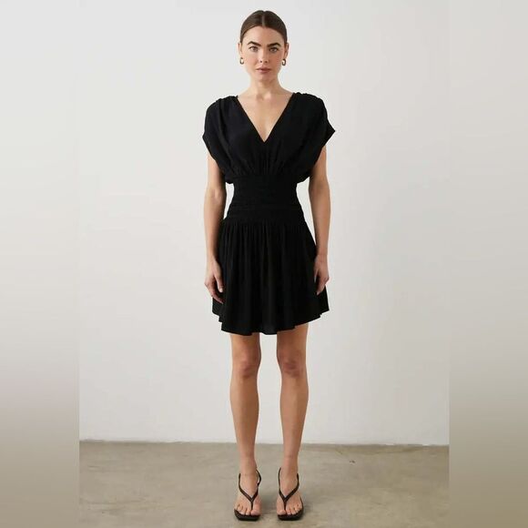 Rails Siera Black Cinching Waist Silky Mini Dress Size Medium EUC - Picture 1 of 8